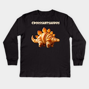 Dinosaur Croissant Bakery Lovers Men Women Kids Funny Cute Kids Long Sleeve T-Shirt